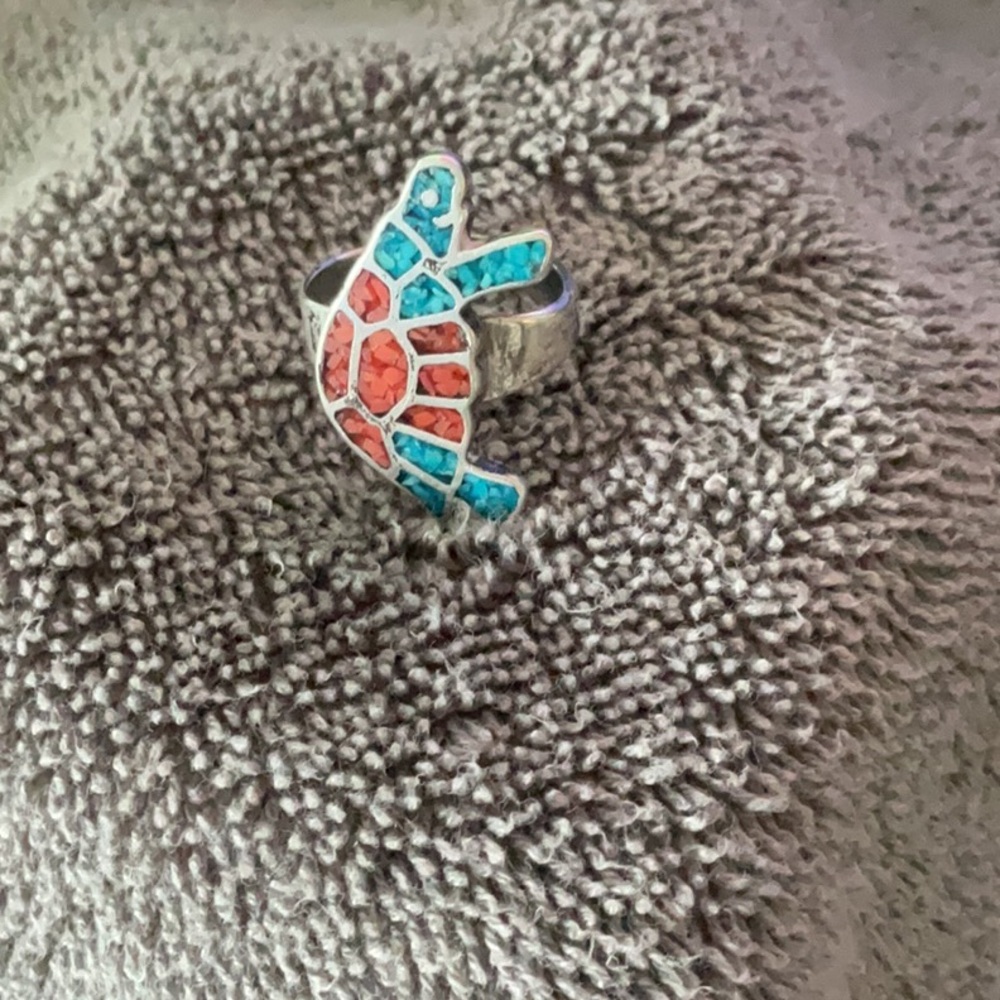 Vintage (late 70s to early 80s) turquoise tortoise ring.